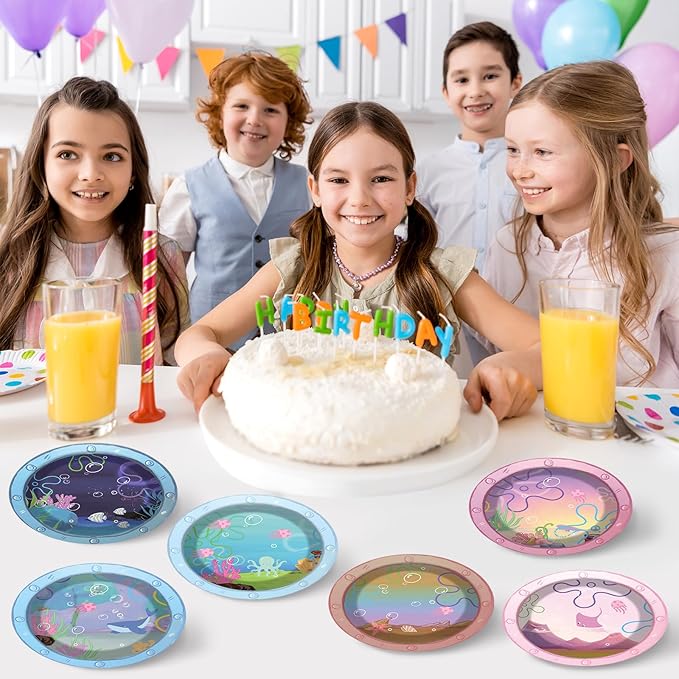 48 Pcs Ocean Cartoon Party Paper Plates Yellow Cartoon Party Supplies Sea Animal Theme Disposable Dinner Plates Under the Sea Dinnerware for Summer Birthday Baby Shower Decoration