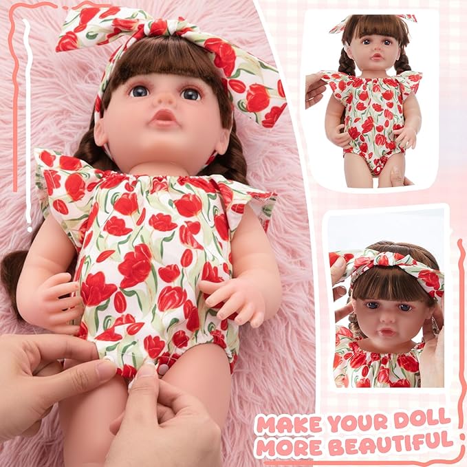 3 Set Reborn Baby Doll Clothes for 17-22 Inch Colorful Baby Doll Clothes Dress Accessories with Headband Bulk for Girl Dress Up(Floral)
