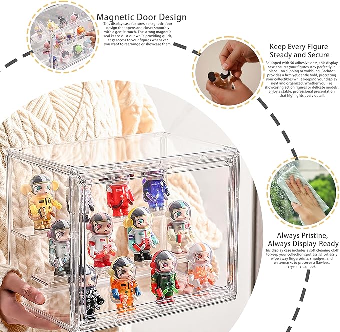 Clear Acrylic Display Case for Figures 4 Layer Adjustable Acrylic Boxes for Display Stackable Display Cabinets for Collectibles Action Figure Display Case for Shoe, Bread, Cosmetic, Handbag,1 Pack