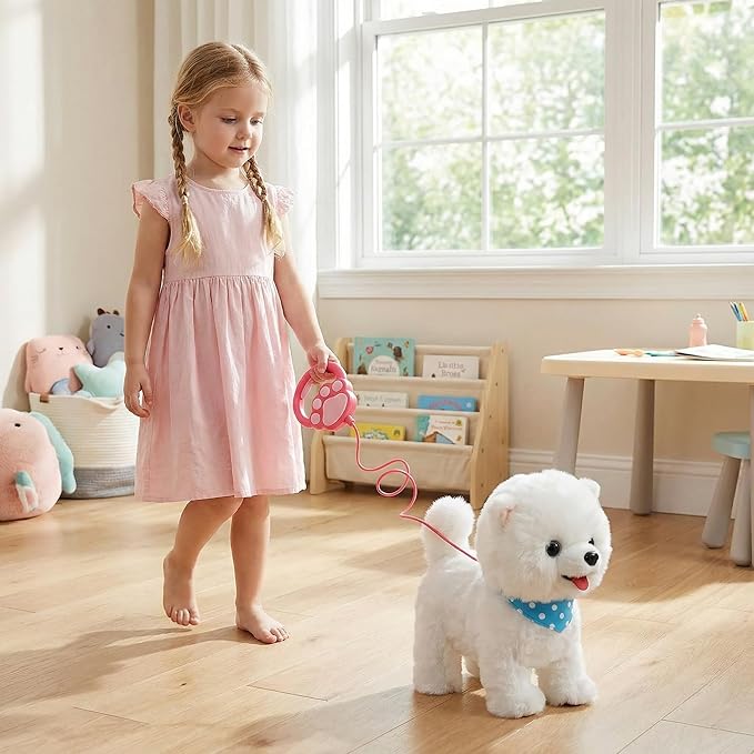 Wuffy Interactive Robot Dog Toy for Kids, Realistic Walking Plush Puppy with Touch Sensor, Voice Mimic & Licking Motion, Leash Remote Control, Screen-Free Pet for Ages 3+