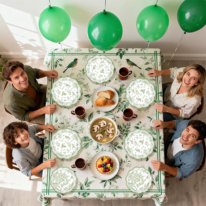 96Pcs Green Hummingbird Flowers Party Supplies Sage Green Bird Floral Plates and Napkins Disposable Vintage Spring Floral Tableware Set for Birthday Picnic Dinner Party Decorations Serves 24