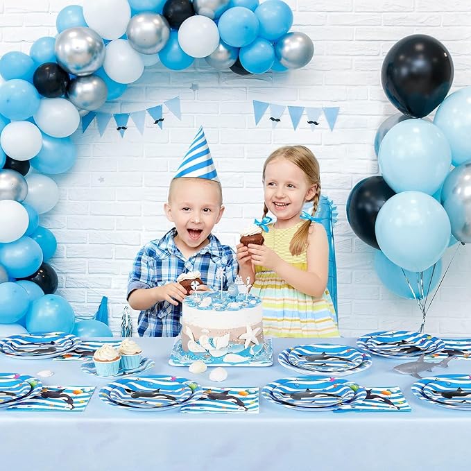 WERNNSAI Orca Party Plates and Napkins - 48 PCS Orca Birthday Party Supplies for Kids Blue Ocean Under the Sea Party Decorations Baby Shower Dinner Dessert Tableware Set Serves 16 Guests