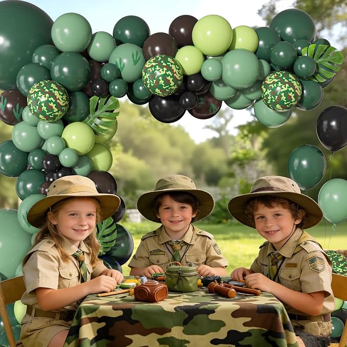 170Pcs Dinosaur Balloons Garland Arch Kit, Hunter Sage Green Brown Black Light Green Paw Printed Balloons for Kids Boys Dinosaur Birthday Jungle Safari Three Rex Dino Party Decorations Supplies