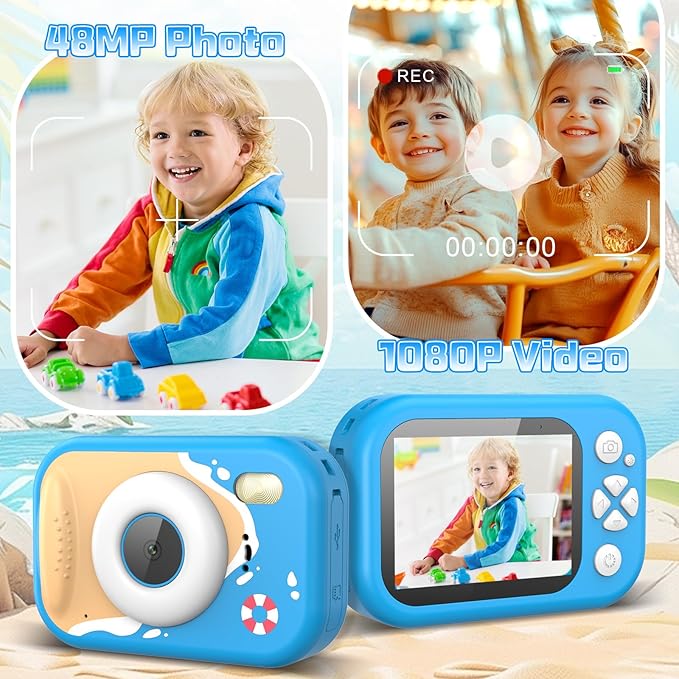 Kids Waterproof Camera, Camera for Kids, 48MP 1080P Sports Action Toy Underwater Camera for Pool, Birthday Gifts for Boys Girls Age 3-12(Blue)