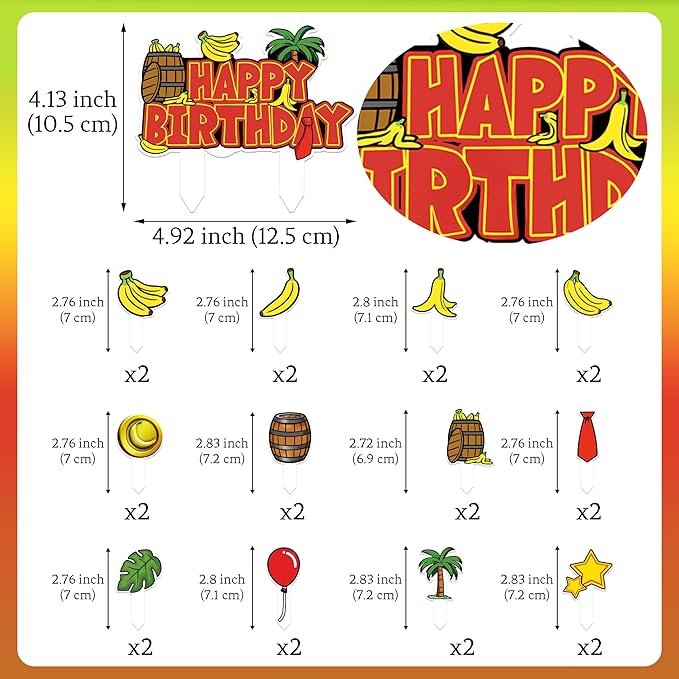 HOMEZZO Jungle Theme Cupcake Toppers Set, 25 PCS Tropical Banana Barrel Picks for Safari Baby Shower Kids Birthday Party Supplies