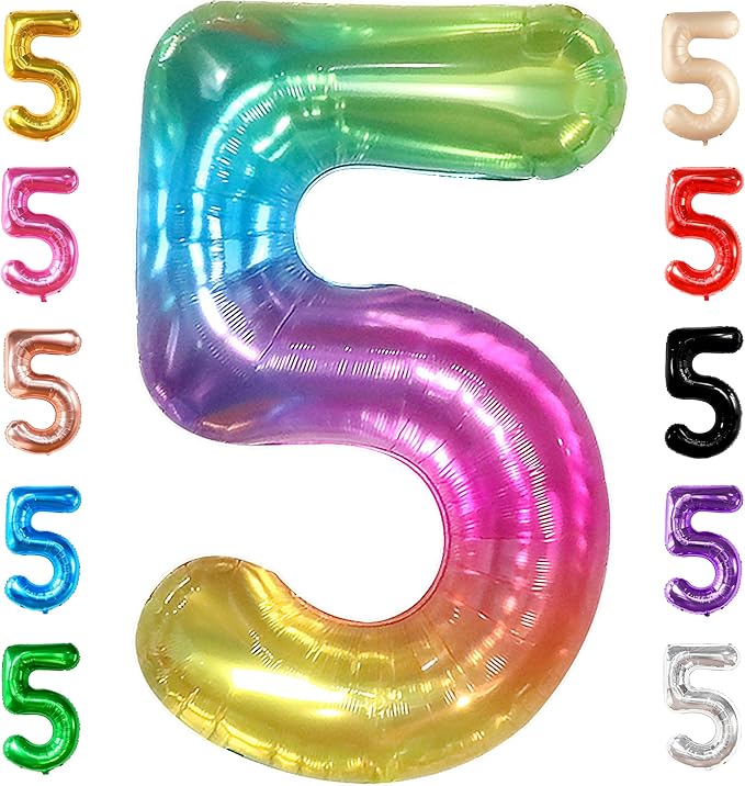 KatchOn, Giant Rainbow 5 Balloon Number - 40 Inch | Number 5 Balloons for Birthdays | 5 Year Old Balloons for Tie Dye Birthday Decorations Girl | 5 Number Balloons for Anniversary Decorations