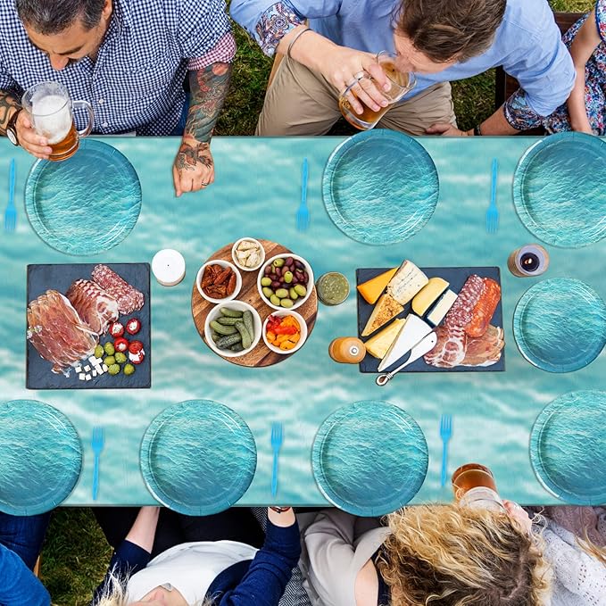 gisgfim 98 Pcs Ocean Sea Party Supplies Ocean Waves Party Plates Ocean Sea Party Tablecloth Ocean Theme Party Decorations for Adults Ocean Sea Tableware Paper Forks Napkins Plates for 24 Guests