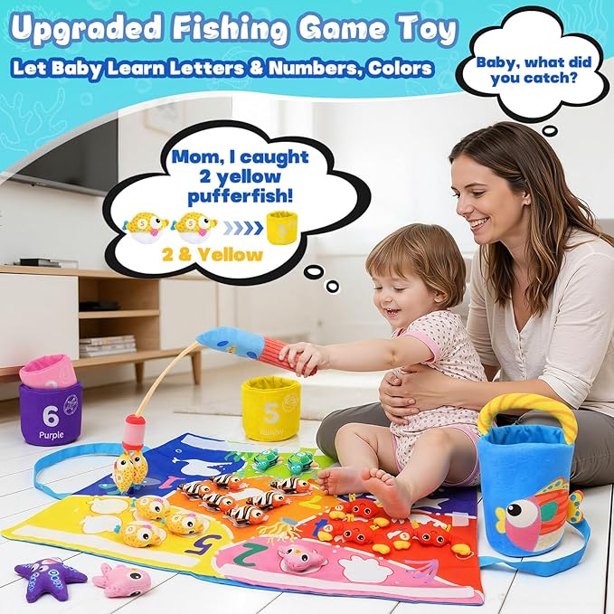 Montessori Toys for 1 Year Old, 40PCS Upgrade Fishing Game Toys for Toddlers 1-3, Educational Baby Toy for Color Sorting, Number & Alphabet Learning, Birthday Gifts for Baby Boy Girl Age 1 2 3
