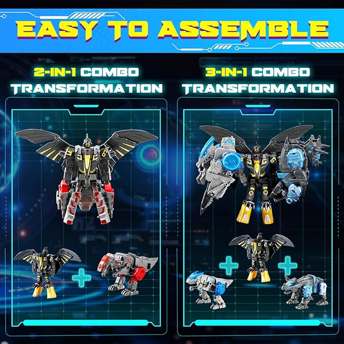 Dinosaur Transforming Robot Toys: 4-in-1 STEM Figure Robot Dinosaur Toys for Kids 3-8 Transform Toy Birthday Gifts for Boys Girls Age 8 9 10 Years Old