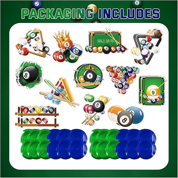 24 Pcs Billiards Hanging Decorations Billiard Hanging Swirls Ceiling Swirls Billiards Birthday Party Supplies for Billiards Party Decorations