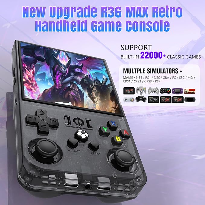 R36MAX Retro Handheld Game Console, 4.0-Inch IPS Display, 720x720 Resolution, Linux System, 64GB Support 18,000+ Classic Games, 4000mah Battery, with Portable Case(Blue 128GB)