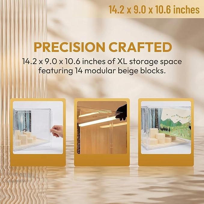 Transparent Acrylic Collectible Display Box with LED Lights, DIY Scene, with Background, dust-Proof and Moisture-Proof, for Figure Model Collection Display Cabinet (27x22x27cm/10.6x8.7x10.6in) (Large)