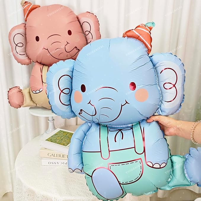 2PCS Elephant Animal Balloon Giant Cute Blue Jungle Safari Animal Birthday Party Foil Balloon For Kids Elephant Wild Zoo Theme Gender Reveal Baby Shower Decoration Supplie