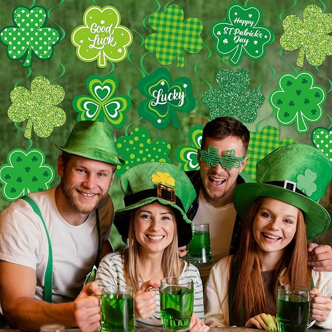40Pcs St Patricks Day Shamrock Hanging Swirls Decorations, Lucky Irish Clover Hanging Streamer St Patricks Day Ceiling Decorations for Irish Saint Patrick Party Decor Supplies