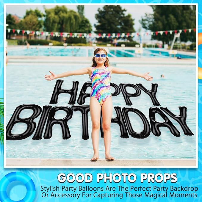 Shappy 20'' Happy Birthday Pool Large Floating Letter Balloons with Adhesive Dots Inflatable Pool Decorations for Summer Birthday Party