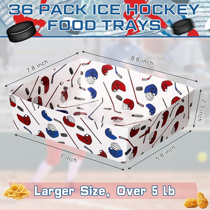 Teling 36 Pack Hockey Party Supplies Large 5 lb Hockey Plates Trays Bowls Paper Food Boats Disposable Nacho Serving Snack Trays for Sport Themed Birthday and Tailgate Party Decorations Favors