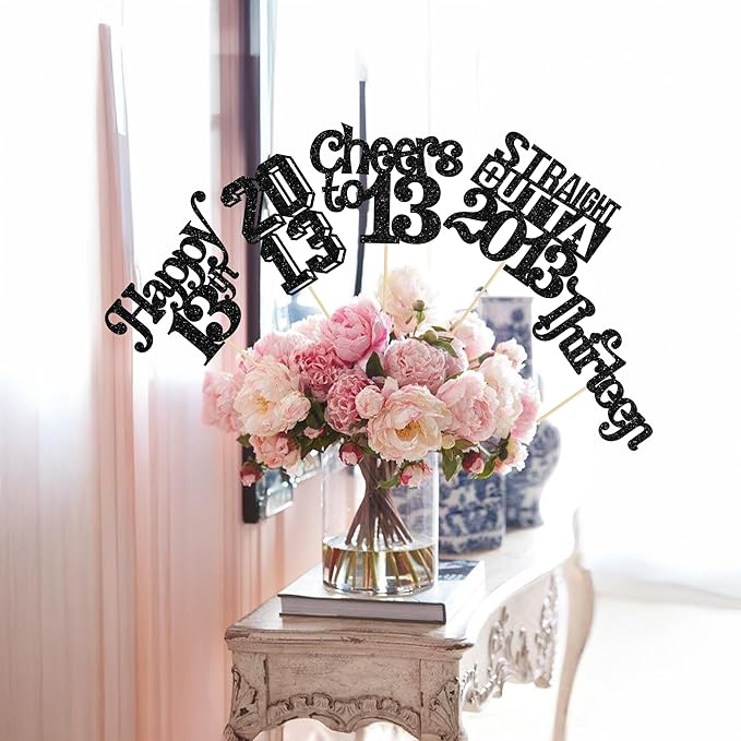 Gyufise 15Pcs Happy 13th Birthday Centerpiece Sticks Thirteen Straight Outta 2013 Table Flower Centerpieces Sticks Lfor Cheers to 13 Birthday Party Supplies Black