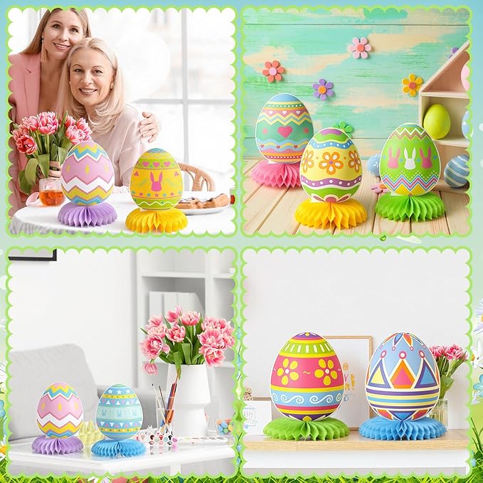 12 Pcs Happy Easter Honeycomb Centerpieces for Tables 3D Easter Rabbit Egg Bunny Centerpiece Table Decorations for Spring Holiday Birthday Photo Prop Party Supplies Tiered Tray Decor