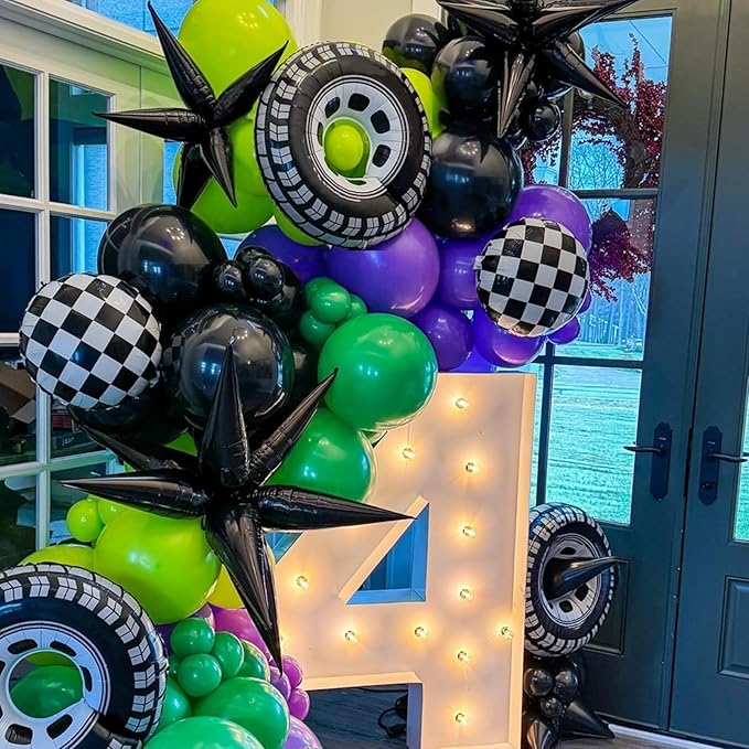 Purple Green Black Balloons, Monster Truck Balloon,12 Inch Green Dark Purple Balloons for Boys 3rd 4th 5th Boys Baby Shower Race Car Theme Truck Theme Birthday Party Decorations