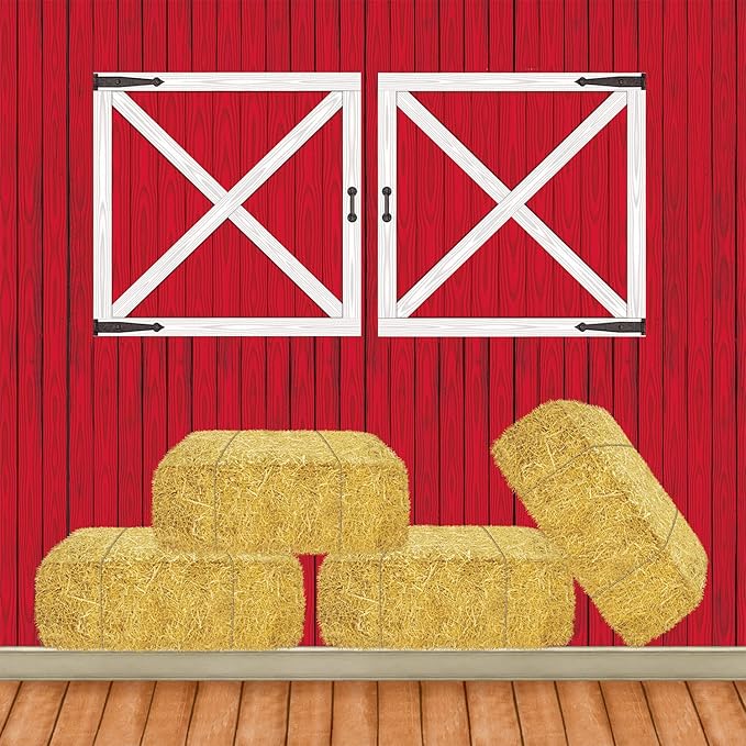 Beistle Barn Loft Door & Hay Bale Props, 12 Pieces, 15.5"-32.5" - Printed Plastic Barnyard Wall Decorations, Western Cut Outs