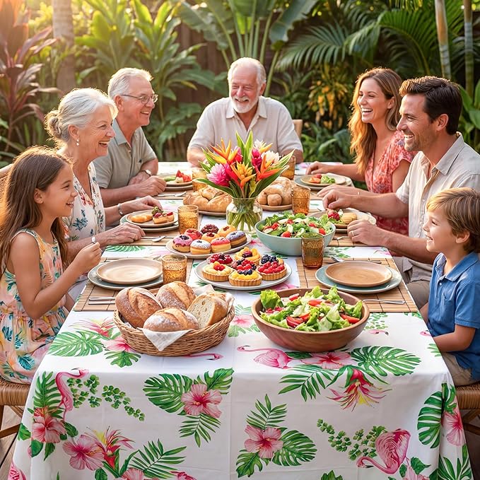 3 Pack Hawaiian Luau Party Tablecloth, 54 x 108 Inch Disposable Tropical Palm Leaves Table Cloth Waterproof Rectangle Table Cover for Summer Beach Pool Cocktail Party Decorations