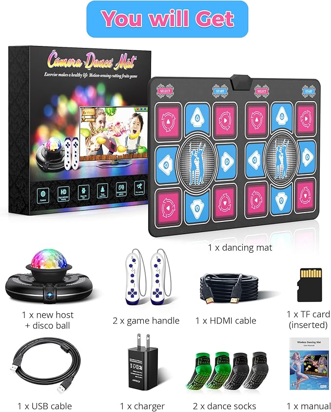 Dance Mat for Kids and Adults: 2-Player Electronic Dance Pad with HDMI for TV - Wireless Musical Exercise Game - Great for Party Fun & Birthday Gifts for Girls & Boys Ages 6+