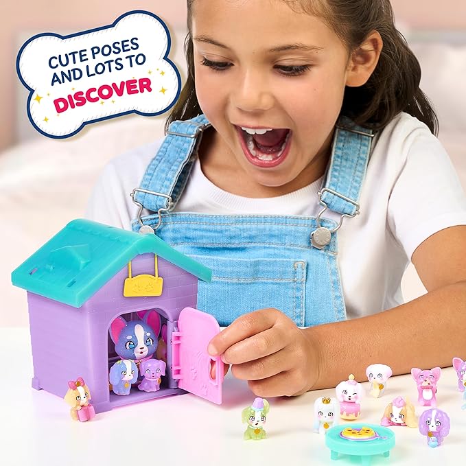 Little Live Pets Puppy House Playset, Mama Surprise Families Puppy Party Pack, 15 Mini Collectible Puppies, Fold-Out Playset, Miniature Toys, Gift for Kids 5+