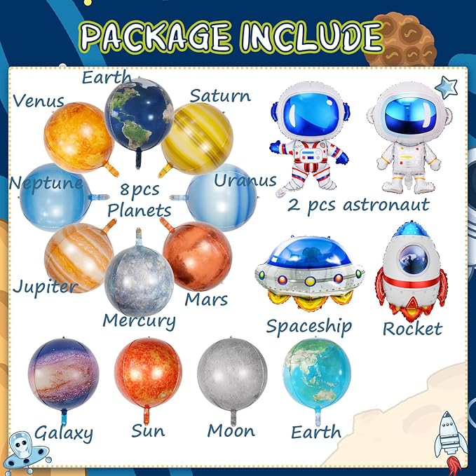 16 Pieces Galaxy Space Balloons - Large Outer Themed Decorations Rocket Spaceship Astronaut Planet Foil Balloons for Kids Birthday Baby Shower Party Supplies