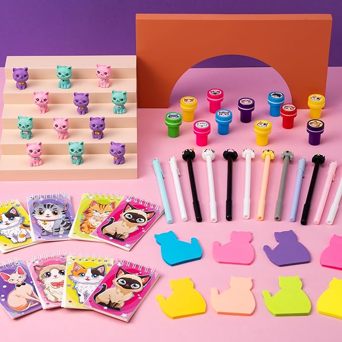Cat Party Favors Cat Themed Party Supplies Goodie Bag Stuffers Fillers for PET Party Classroom School Reward Gift Prizes Goodie Bags Stuffers