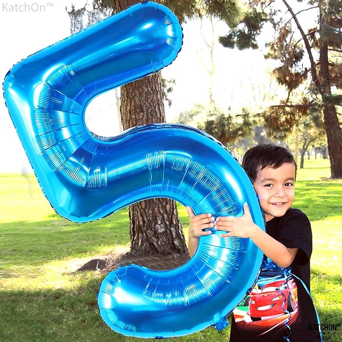 KatchOn, Giant Blue Five Balloon Number - 40 Inch | Number 5 Balloon, 5th Birthday Decorations for Boys | Blue 5 Shark number Balloons | 5 Year Old Balloon for Birthday party | Anniversary Supplies
