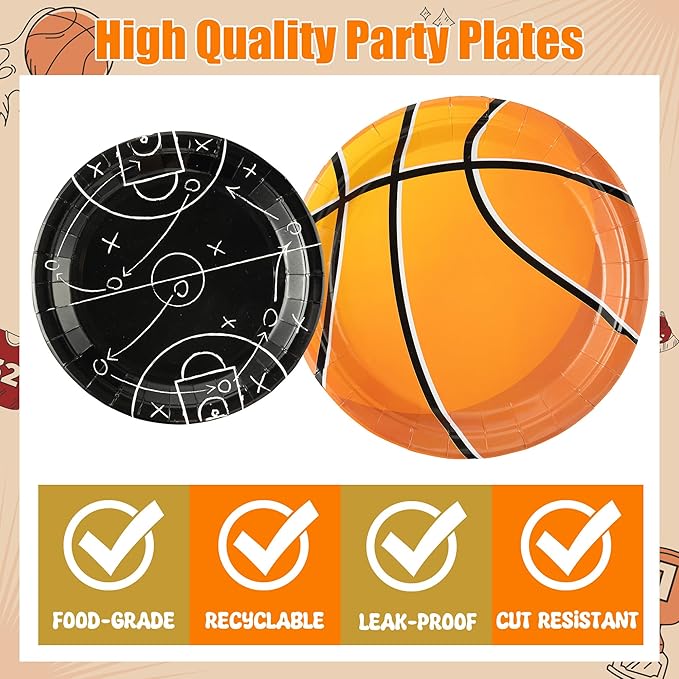 96Pcs Basketball Party Plates Supplies Sports Theme Tableware Decorations Disposable Paper Plates Napkins Forks for Team Celebrations Birthday Party, Serves 24