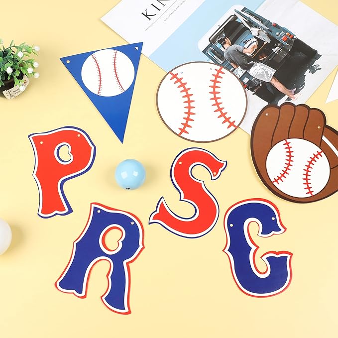 Set of 5 Baseball Birthday Banners Baseball Sports Paper Garlands Pennant Bunting Flag Decor Concessions Party Sign for Party Supplies Boys and Girls