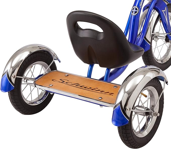 Schwinn Roadster Tricycle, 12 Inch Front Wheel Bike for Kids Ages 2-4, Low Center of Gravity, Retro Steel Frame, Adjustable Seat Grows with your Child, Rear Deck, Tricycle for Toddlers