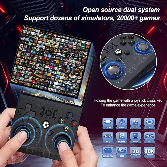 2026 Upgraded R36MAX Handheld Game Console Built-in 128GB TF Card 4000mAh Battery 20000+Classic Games Linux System 4.0-inch IPS Screen (Black)