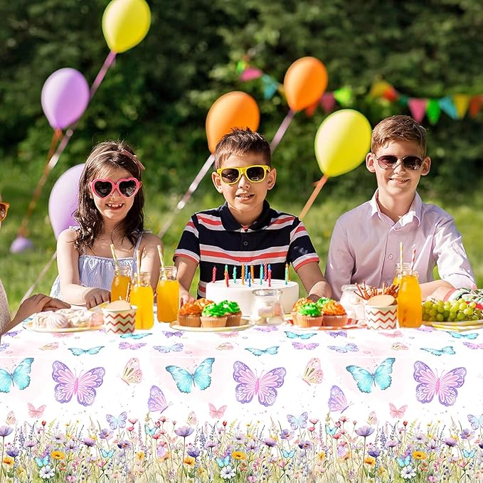 2 Pack Butterfly Tablecloth Birthday Party Decorations for Spring Butterfly Theme Girls Baby Shower 1st 2nd 3rd 4th Birthday Party Table Supplies Favors, 108 x 54 Inch