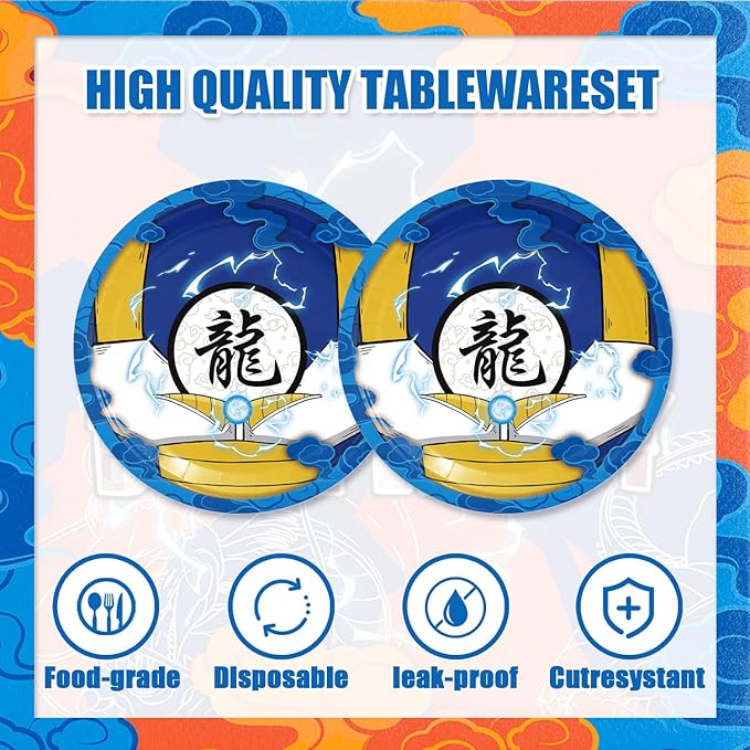 40PCS Anime Birthday Party Decorations Dargon Party Supplies Plates and Napkins for 20 Guests