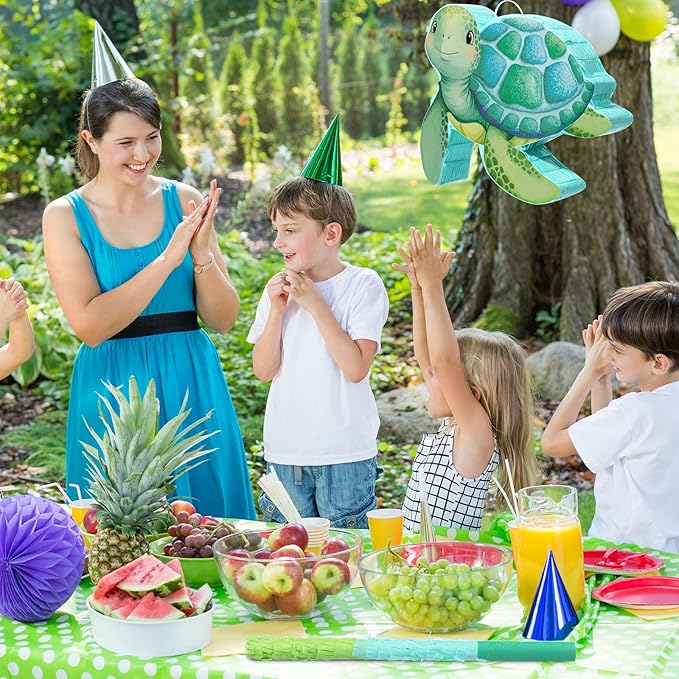 Aoriher Sea Turtle Piñata with Stick Blindfold & Confetti - Birthday Party Favors Decorations for Animal Theme Party Supplies Toys Outdoor Games, 15 x 13 x 3.2 Inch