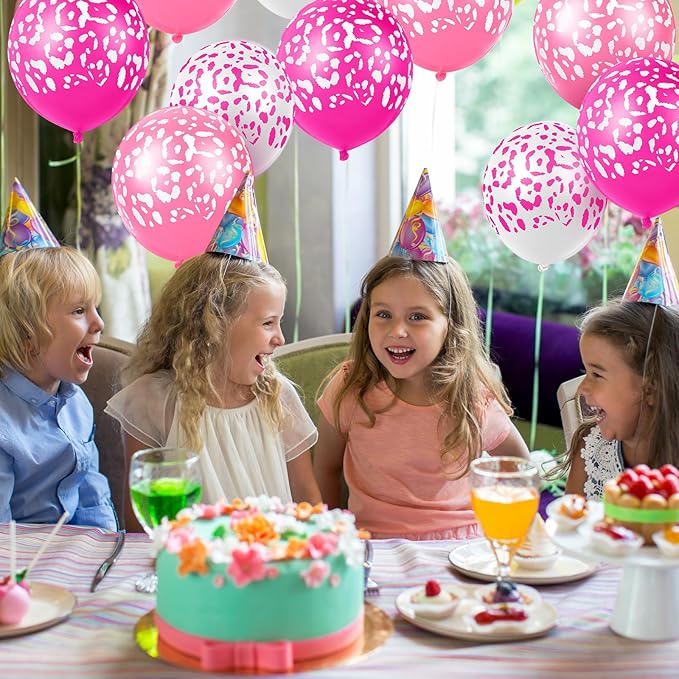 Gejoy 36 Pcs Cheetah Balloons White and Rose Pink Leopard Print Balloons 12 Inch Spots Latex Leopard Jungle Animal Decorations for Cheetah Zoo Theme Birthday Party Supplies