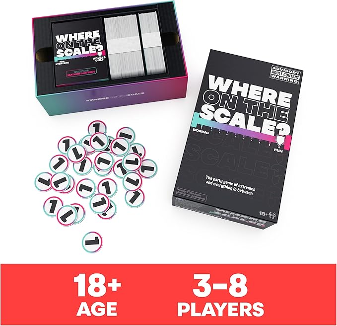 Spin Master Games, Where on The Scale, A Party Game of Extremes, for Friendsgiving, Bachelorette Parties, College, Happy Hour, Valentine's Day Gifts for Couples, 2+ Players, for Ages 18 & Up