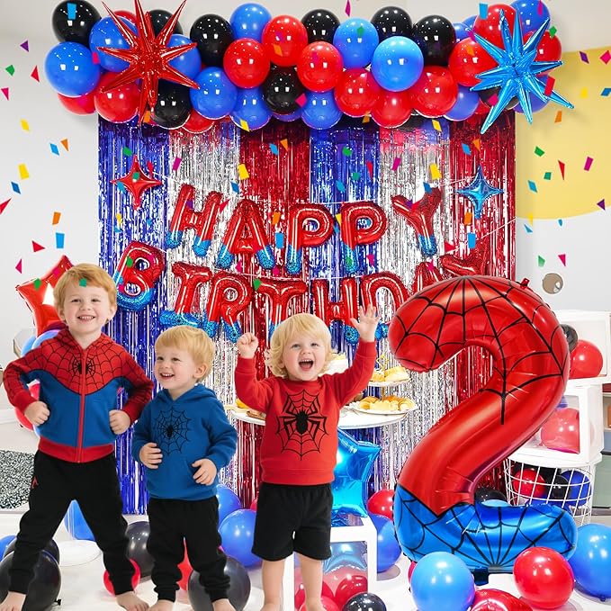 Spider Web Number 2 Balloon Birthday Decoration, Superhero Themed 40in Giant Mylar Number Party Supplies