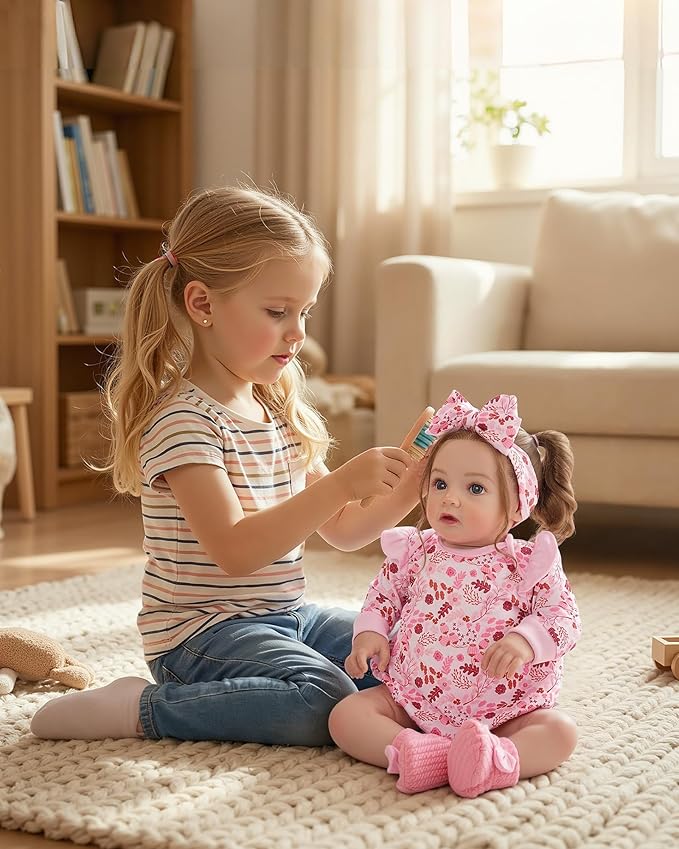 BABESIDE 3PCS Reborn Baby Doll Clothes for 17-22 Inch Dolls, Baby Doll Outfit Accessories with Floral Pattern fit Reborn Baby Dolls Girl Boy, Pink