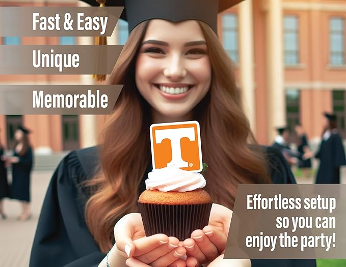 Tennessee Vols Cupcake Topper Party Supplies for Football, Birthday, Graduation Party Decorations (24 Pieces) (Tennessee Volunteers)
