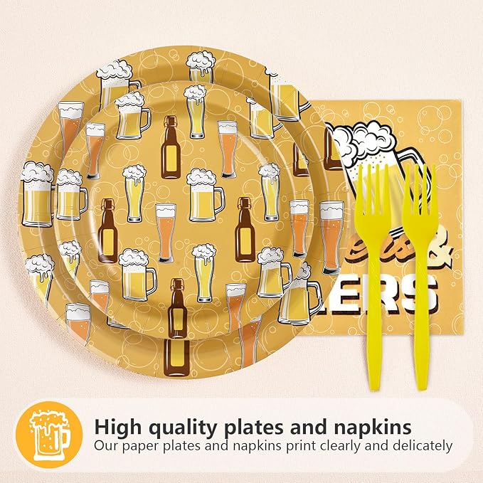 96Pcs Cheers and Beer Party Decorations Beer Birthday Plates and Napkins Tableware Set Summer Cheers Decorations for Men Wedding Bachelorette Bridal Shower Retirement Hawaii Party Supplies Serves 24