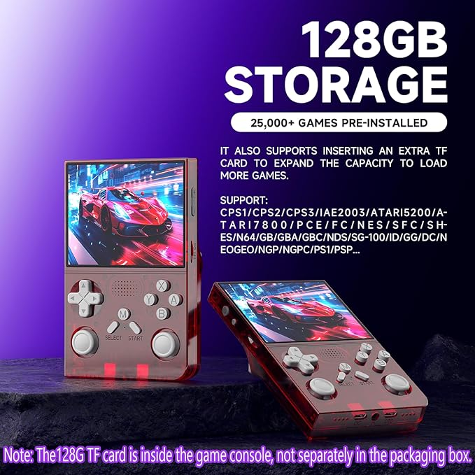 R40 Retro Handheld Game Console - Open Source System,3.5" IPS Screen, 18,000+ Classic Games, 128G TF Card, 3000mAh Battery, Portable Gaming Player for Travel, Retro Gaming Console, Red