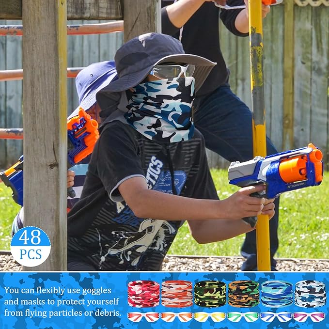 Xtinmee 48 Pcs Gun Party Supplies for Boy and Girls Includes Safety Glasses and Face Mask for Children Birthday Party Favors Teams Accessories(Multicolor)