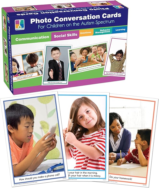 Key Education Photo Conversation Cards—Social Emotional Flash Cards For Children With Autism and Aspergers, Behavioral and Communication Skills Practice, Educational Games for Kindergarten+ (90 pc)