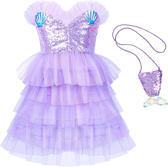 Jeowoqao Mermaid Princess Dress Up Costume, Girls Dress Up Pretend Play Clothes Gift 13Pcs Princess Costume for Little Girls Age 3 4 5 6 Years