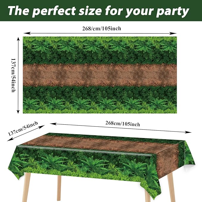 chiazllta 3pcs Forest Path Tablecloth Dinosaur Party Tablecloth Woodland Birthday Supplies Dino Jungle Party Decorations Favor for Baby Shower, Picnic, Camping 105 x 54 inch