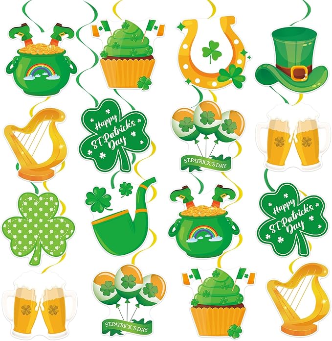 40Pcs St. Patrick's Day Hanging Swirl Decorations, Irish Lucky Shamrock Clover Ceiling Hanging Swirls St. Patrick's Day Foil Swirls Streamers for Irish Saint Patrick Party Decorations