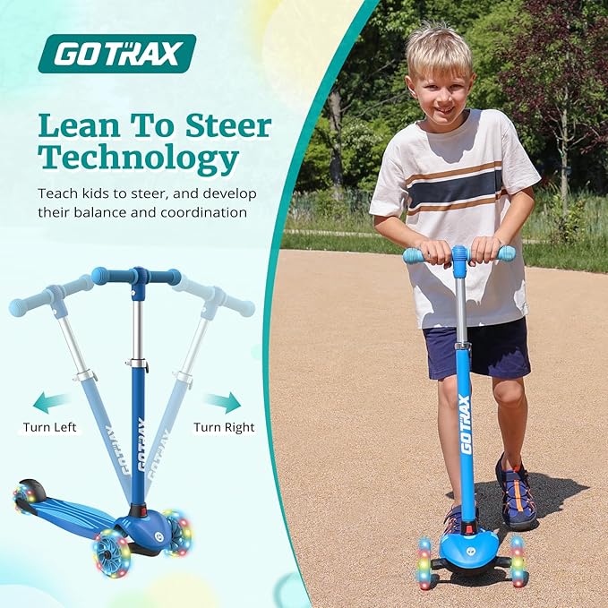 Gotrax KS1 Kids Kick Scooter, LED Lighted Wheels and 3 Adjustable Height Handlebars, Lean-to-Steer & Widen Anti-Slip Deck, 3 Wheel Scooter for Boys & Girls Ages 2-8 and up to 110 Lbs